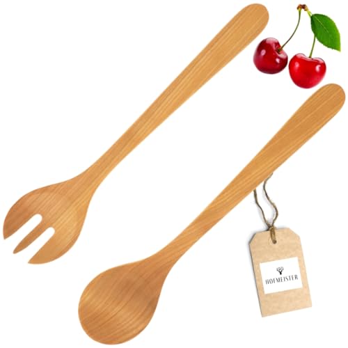 HOFMEISTER® Salatbesteck aus Kirsch-Holz, 35 cm, Made in Europe, 2-teilig, Salatgarnitur, Salatlöffel & Salatgabel, kein Plastik im Salat, antibakteriell, Salatbesteck-Set, Servierhilfe von Hofmeister Holzwaren