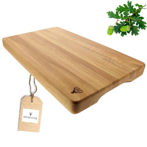 HOFMEISTER® Massives rechteckiges Schneidebrett aus Eichenholz mit praktischen seitlichen Griffen, Holzbrett, Küchenbrett - Geschenk für Hobbyköche, 50 cm von Hofmeister Holzwaren