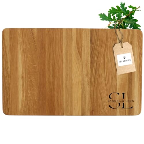 HOFMEISTER® Schneidebrett Eiche Gravur Name - personalisiertes Holzbrett mit Namen und Initalien - Geschenkidee zum Geburtstag, Jahrestag, Einzug, für Paare, Hobbyköche und Grillmeister, 40 cm von Hofmeister Holzwaren