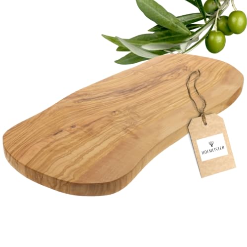 HOFMEISTER® Schneidebrett aus Olivenholz, robustes Brett aus Olive zum Schneiden, Frühstücksbrett, Servierbrett, Holzbrett, Naturform, 50 x 22,5 x 1,5 cm (1 Stück) von Hofmeister Holzwaren
