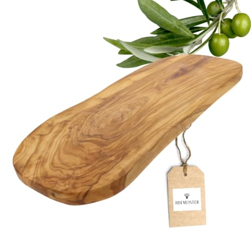 HOFMEISTER® Schneidebrett aus Olivenholz, robustes Brett aus Olive zum Schneiden, Frühstücksbrett, Servierbrett, Holzbrett, Naturform, 40 x 18,5 x 1,5 cm (1 Stück) von Hofmeister Holzwaren