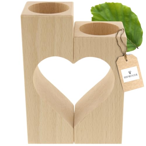 HOFMEISTER® Teelichthalter Herz Buchenholz - Romantischer Holz Teelichthalter für gemütliche Atmosphäre - Nachhaltige Dekoration für Zuhause, Geschenkidee für Hochzeit & Valentinstag, 10 cm von Hofmeister Holzwaren