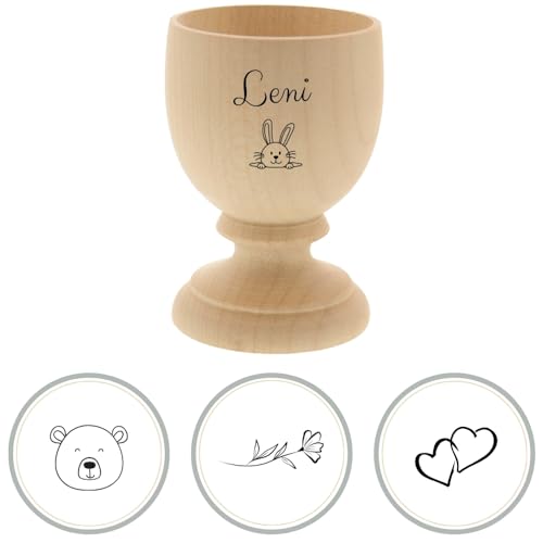 HOFMEISTER® Eierbecher Gravur Name Motiv - personalisiertes Geschenk - Weihnachten Ostern Einzug Hochzeit Geburtstag - handgefertigter Eierbehälter für Frühstückseier, Naturprodukt aus Holz, 6,5 cm von Hofmeister Holzwaren