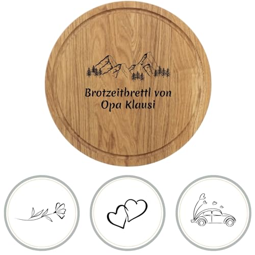 HOFMEISTER® individuelles Schneidebrett Gravur Eiche - rundes Holzbrett Vesperbrett für Brotzeit mit Name & Motiv - personalisiertes Frühstücksbrett als Geschenk - Wunschmotiv & Lieblingsname, 30 cm von Hofmeister Holzwaren