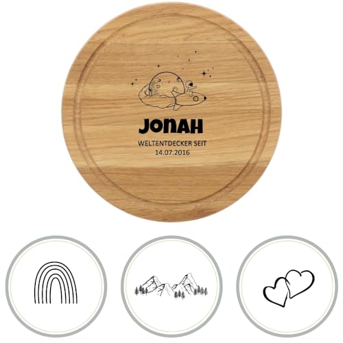 HOFMEISTER® personalisiertes Schneidebrett Gravur Eiche - rundes Holzbrett Frühstücksbrett klein für Kinder mit Name & Motiv - individuelles Frühstücksbrett als Geschenk - Wunschmotiv & Text, 25 cm von Hofmeister Holzwaren
