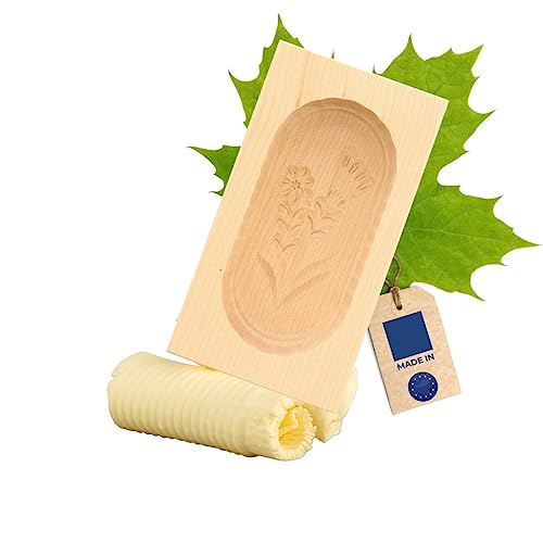 HOFMEISTER® Butterform, für 125 g Butter, 14 cm, Enzian, handgefertigt in Deutschland, Butter-Form zum Dekorieren, eckige Sturz-Form, Butter-Model aus heimischem Ahorn-Holz von Hofmeister Holzwaren