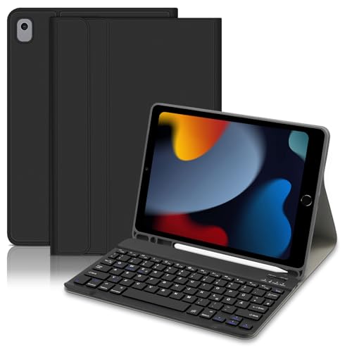 Hofsos Hülle mit Tastatur für IPad 10.2 Zoll 9/8/7 Generation (2021/2020/2019) - QWERTZ Layout Keyboard, Magnetische Abnehmbare Schutzhülle Tastatur mit Pencil Halter für IPad Air 3, Pro 10.5, Schwarz von Hofsos