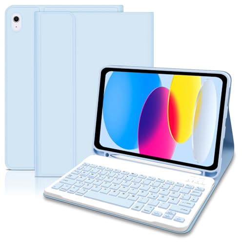 Hofsos Hülle mit Tastatur für IPad 11/10 Generation (2025/2022, 11/10.9 Zoll) - Abnehmbare Magnetische Schutzhülle Tastatur mit Pencil Halter für iPad 11./10. Gen, QWERTZ Layout Keyboard, Himmelblau von Hofsos
