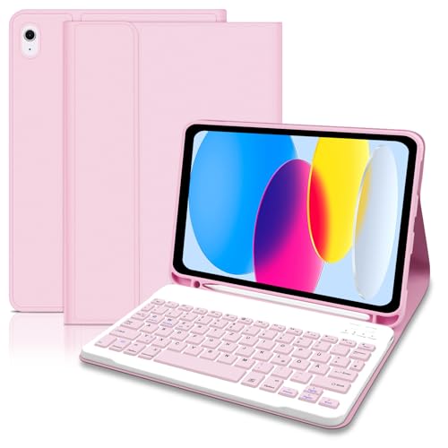 Hofsos Hülle mit Tastatur für iPad A16 11 Generation 2025/10 Generation 2022(11/10.9 Zoll), QWERTZ Layout Keyboard, Magnetische Abnehmbare Schutzhülle mit Stifthalter für iPad 11./10. Gen, Rosa von Hofsos