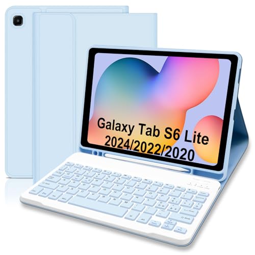 Schutzhülle mit Tastatur für Samsung Galaxy Tab S6 Lite 2024/2022/2020 10,4 Zoll, italienisches QWERTY abnehmbare Bluetooth-Tastatur, Hülle mit Stifthalter für S6 Lite Tablet 10,4 Zoll (Blau 1) von Hofsos