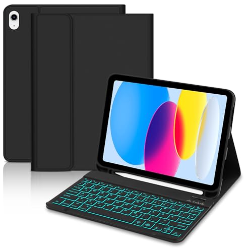 Hofsos Tastatur Hülle für iPad A16 11/10 Generation (2025/2022, 11/10.9 Zoll)- 7 Farben Beleuchtete Magnetische Abnehmbare QWERTZ Keyboard Schutzhülle mit Pencil Halter für iPad 11./10. Gen,Schwarz von Hofsos