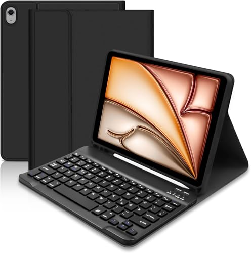 Hofsos Hülle mit Tastatur für iPad Air 11 Zoll 2025 2024 M3 M2/iPad Air 5 4 2022 2020 10,9 Zoll, Hülle mit Abnehmbare Tastatur, TPU Rückschale mit Stifthalter, QWERTZ Layout, Schwarz von Hofsos