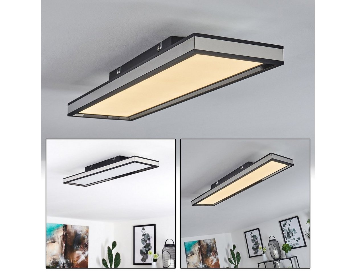 hofstein Deckenleuchte »Casalvecchio« Deckenlampe, Spiegel, Metall/Kunststoff, Schwarz/Opal, 3000 Kelvin, länglich, 61cmx16cm, 1000 Lumen, 1xLED 18 Watt von hofstein