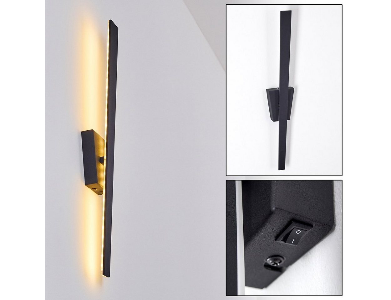 hofstein Wandleuchte »Tarignano« Moderne Wandlampe aus Metall/Kunststoff in Schwarz/Weiß, 3000 Kelvin, 480 Lumen, LED, länglicher Wandspot mit An-Ausschalter und Lichteffekt von hofstein