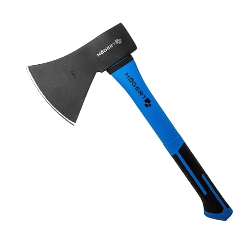 HÖGERT TECHNIK Äxte 1000g mit Glasfaserstiel - Universalaxt zum Spalten und Hacken, ergonomischer Rutschfester Griff, gehärtetes Axtblatt 47-55 HRC, Stiel aus HDL-Glasfaser, gefertigt nach DIN 5131 von Högert Technik