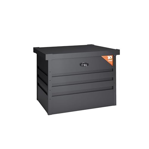 Hoggar - Gartenbox Metall 277 Liter - Robuste Stärke 0,40mm – Wetterfest Outdoor - Schlüssel enthalten - Klappbarer Deckel - Inklusive Boden - Gartentruhe Wasserdicht - 61x100x62cm von Hoggar by Okoru