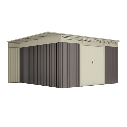 Hoggar - Gartenhaus Metall 13,22m2 – 397x333x191cm – Seitendach für Brennholz - Doppelte Schiebetür - Lüftungsgitter – Geräteschuppen XXXL – Gerätehaus Outdoor Wetterfest Hoggar - Gartenhaus Metall 13,22m2 – 397x333x191cm – Seitendach für Brennholz - Doppelte Schiebetür - Lüftungsgitter – Geräteschuppen XXXL – Gerätehaus Outdoor Wetterfest von Hoggar by Okoru