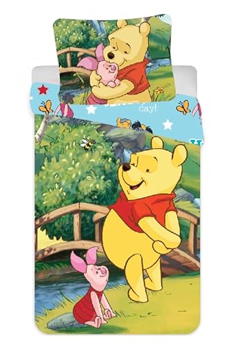 Disney Winnie The Pooh Baby Kinderbettwäsche 2 TLG Set 1 Bettbezug 90x140 1 Kissenbezug 40x55 cm, 100% Baumwolle von Hogo Fitness