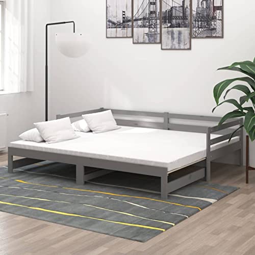 Hogotin Tagesbett Ausziehbar 90x200 cm Ausziehbett Holz Holzbett Schlafsofa Ausziehbar Bettsofa Gästebett Bettgestell Ausziehbares Bett Jugendbett Grau, Schlafhöhe vom Boden: 21 cm von Hogotin