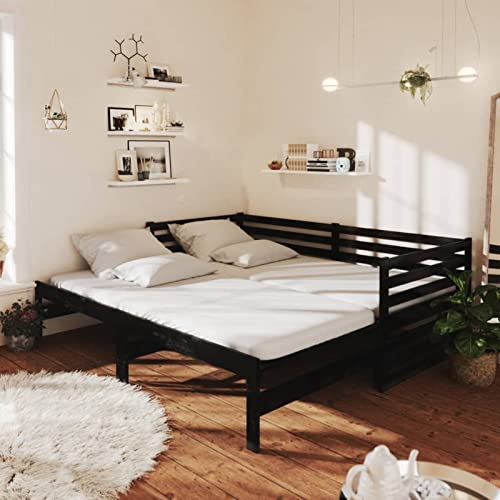 Hogotin Tagesbett Ausziehbar 90x200 cm Ausziehbett Holz Holzbett Schlafsofa Ausziehbar Bettsofa Gästebett Bettgestell Ausziehbares Bett Jugendbett Schwarz von Hogotin