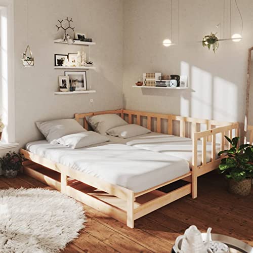 Hogotin Tagesbett Ausziehbar 90x200 cm Ausziehbett Holz Holzbett Schlafsofa Bettsofa Gästebett Bettgestell Ausziehbares Bett Jugendbett mit Schublade Kiefer-Massivholz, Schlafhöhe vom Boden: 34 von Hogotin