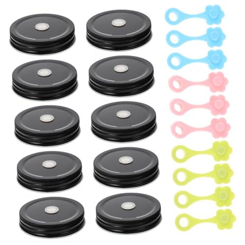 Hohopeti 10 Sätze Mason Jar Deckel mit Trinkhalmloch Auslaufsichere Einmachglas Verschlusskappen Wiederverwendbare Vorratsgläser Deckel für Getränke Zuhause Camping Wiederverwendbar von Hohopeti