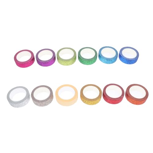 Hohopeti 12 Rollen Regenbogen Glitter Washi Tape Dekoratives Selbstklebendes Bastelband für DIY Scrapbooking Journaling Geschenkverpackung Vielseitiges Farbiges Klebeband für Handarbeit von Hohopeti