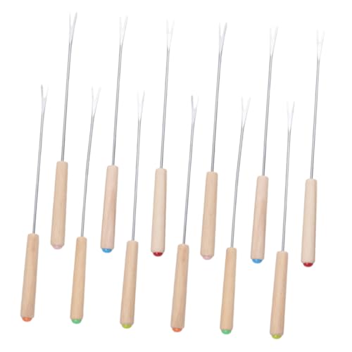 Hohopeti 12 Stück Teiliges Fonduegabel Set aus Edelstahl mit Ergonomischem Eichenholzgriff Lange Fonduegabeln für Käse Schokoladen und Fleischfondue Hitzebeständige Vielseitige von Hohopeti