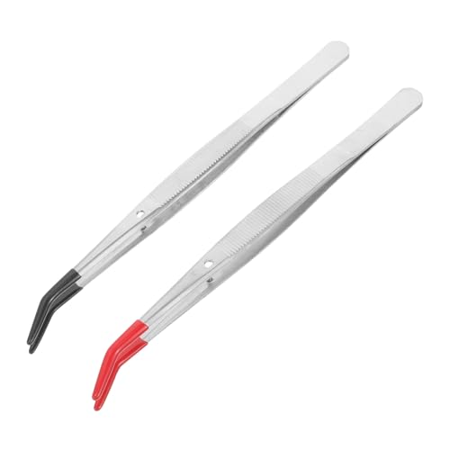Hohopeti 2 Stück Edelstahl Pinzetten Gebogene Präzisions long Tweezers für Briefmarkensammlung Basteln und Wimpernaufkleben Leicht Tragbar Multifunktionale Sammelwerkzeuge von Hohopeti