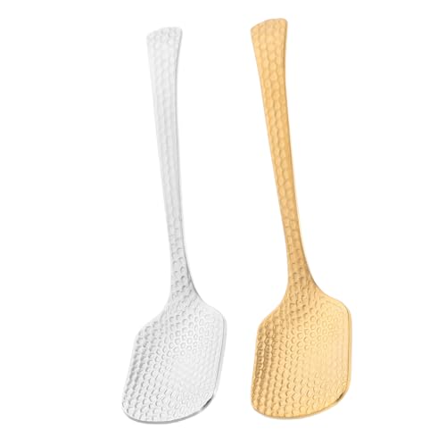 Hohopeti 2 Stück Edelstahl Rührlöffel Honiglöffel und Kaffee Löffel für Tee Dessert Getränke Langlebig Leicht zu Reinigen Praktische Küchenhelfer in Silber und Gold von Hohopeti