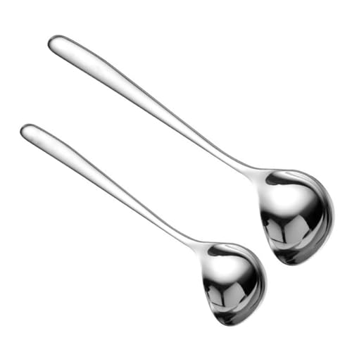 Hohopeti 2 Stück Edelstahl Servierlöffel mit Verstärktem Auslaufsicherem Kopf Kleine Metalllöffel für Suppen Saucen Hot Pot Robust und Rostfrei Küchenhelfer für Zuhause und Catering von Hohopeti