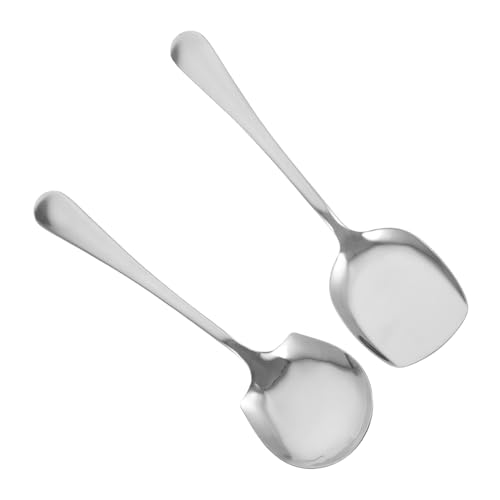 Hohopeti 2 Stück Edelstahl Servierlöffel und Schaufel Tiefer Küchenlöffel für Buffet Salat und Suppe Langlebige Servierutensilien für Haushalt und Restaurant Vielseitig Einsetzbar von Hohopeti