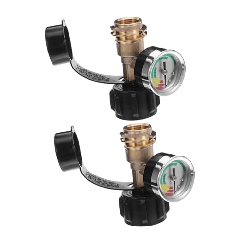 Hohopeti 2 Stück Gasadapter mit Druckmesser aus Messing Anschluss Tankkonverter Integrierter Manometer Auslaufsicher für Grill Camper Wohnmobil Propangaszylinder von Hohopeti