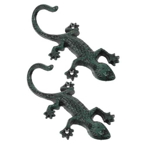 Hohopeti 2 Stück Gusseisen Gecko Wandhaken Vintage Tierhaken Wandmontage Robust für Garderobe Schlüssel Handtücher Innen Außen Wohnzimmer Büro Garage von Hohopeti