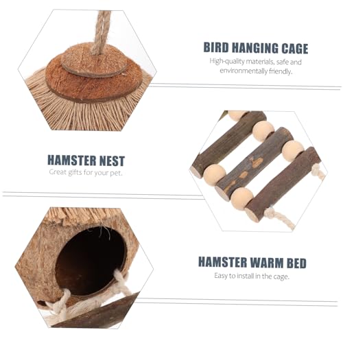 Hohopeti 2 Stück Hamster Kokosnussschale Nest mit Leiter Robustes Hängendes Kleintierversteck Kratzfestes Vogel Hamsterbett Einfach zu Montieren für Zwerghamster und Kleintierkäfige von Hohopeti