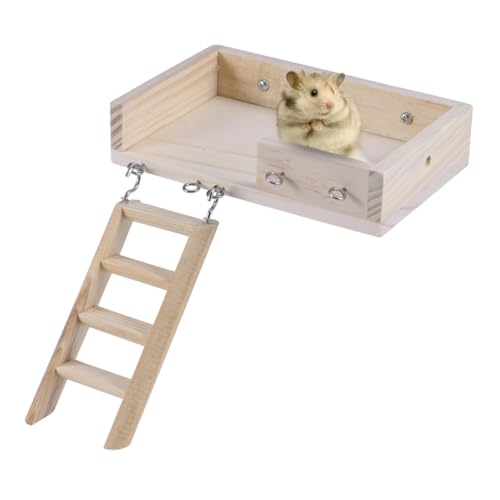 Hohopeti 2 Stück Holz Hamster Set Leiter und Plattform Klettergerüst Kleintier Zubehör für Hamster Käfig Ratten Spielspaß und Bewegungsförderung von Hohopeti
