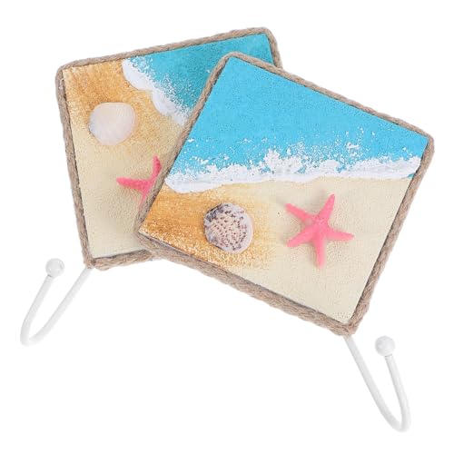 Hohopeti 2 Stück Mediterrane Wandhaken Handbemalt Nautisches Design Quadratisch Gelbe Seesterne Robust Für Schlüssel Mäntel Handtücher Strandstil Raumdekoration von Hohopeti
