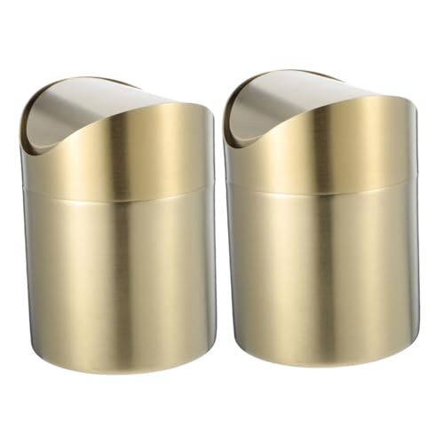 Hohopeti 2 Stück Mini Tisch Mülleimer mit Deckel Edelstahl Kompakter Schwingdeckel Abfalleimer für Auto Büro Küche Badezimmer Vielseitiger Schreibtisch Organizer Geruchsdicht Langlebig von Hohopeti