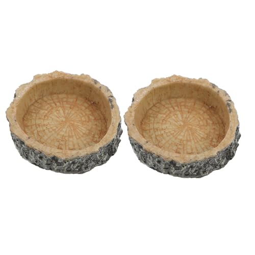 Hohopeti 2 Stück Resin Futterbecken für Reptilien mit Natürlichem Holzdesign Robustes Futterschälchen für Schildkröten Eidechsen und Andere Terrarientiere aus Sicherem Harz Anti Flucht von Hohopeti