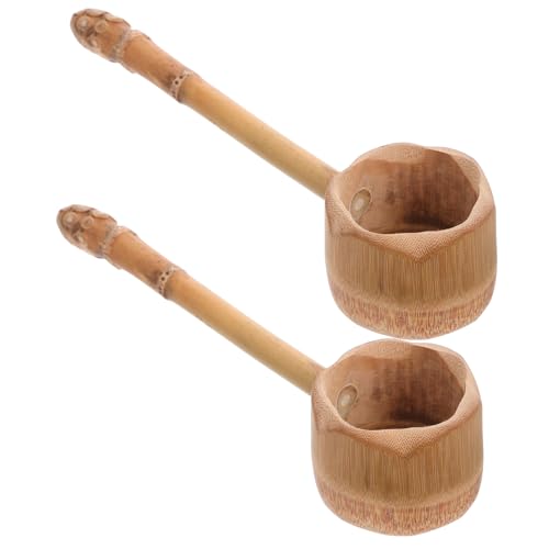 Hohopeti 2 Stück Teiliges Holz Wasserschöpflöffel mit Langem Ergonomischem Griff Natürlicher Japanischer Stil Vielseitig für Küche Garten und Bad Langlebig und Leicht zu Reinigen von Hohopeti