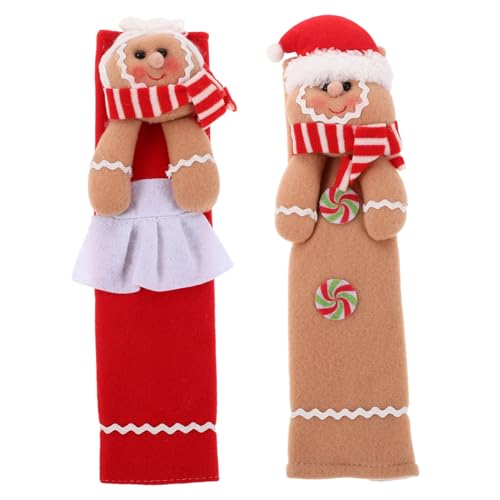Hohopeti 2 Stück Weihnachts Kühlschrankgriffschutz aus Waschbarem Stoff Langlebiger Lebkuchen-motiv Griffbezug für Kühlschrank Mikrowelle Geschirrspüler Ofen Herd Bad Festliche von Hohopeti
