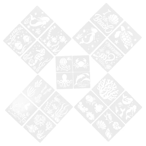 Hohopeti 20 Blatt Teiliges Meerestier Malschablonen Wiederverwendbar Geruchsfrei Vielseitig für Wanddeko Holz Scrapbooking DIY Malerei mit Acryl Kreide Airbrush und Schwammtechnik von Hohopeti