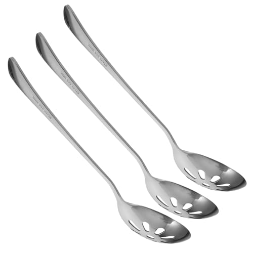 Hohopeti 3 Stück Teiliges Edelstahl Schlitzlöffel Wiederverwendbar Servierlöffel Komfortabel Leicht Vielseitig für Obst Salat Dessert und Snacks von Hohopeti