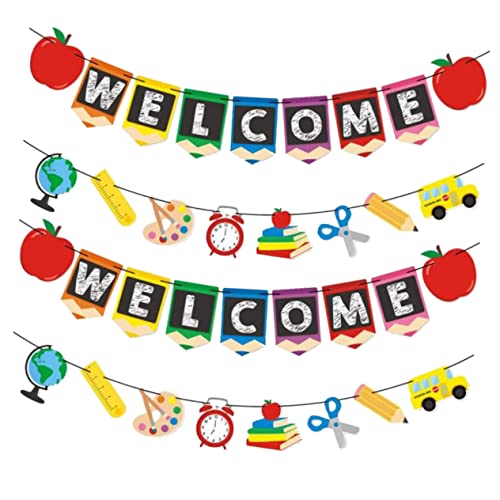 Hohopeti 4 Stück Back To School Banner Teiliges Welcome Hängende Fahnen Schulanfang Deko für Klassenzimmer Fenster Bühne Bunte Schulanfang Party Dekoration mit Klarem Druck Wiederverwendbar Hohopeti 4 Stück Back To School Banner Teiliges Welcome Hängende Fahnen Schulanfang Deko für Klassenzimmer Fenster Bühne Bunte Schulanfang Party Dekoration mit Klarem Druck Wiederverwendbar von Hohopeti