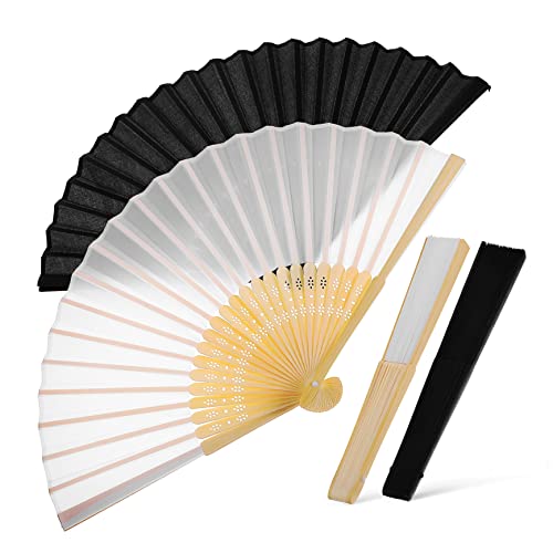 Hohopeti 4 Stück Faltungslüfterstil Faltbarer Handlüfter Retro -Fan Retro-Stil-Fan Lüfter halten Seidenfächer groß persönlicher Fan Chinesische Fans falten Handventilator faltbar Seidentuch von Hohopeti