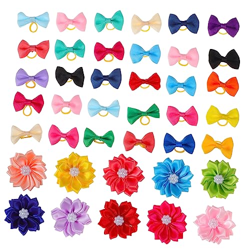 Hohopeti 40 Stück Teiliges Haustier Haarschleifen mit Schleifen und Blumen Leichte Bunte Haargummis für Hunde Katzen Kaninchen Süßer Haarschmuck zur Täglichen Dekoration von Hohopeti