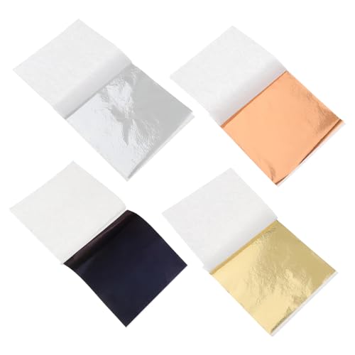 Hohopeti 400 Blatt Teiliges Imitations Blattgold Folie in Gold Roségold Silber und Schwarz Vielseitiges DIY Bastelpapier für Nägel Möbel Dekoration und Kunsthandwerk von Hohopeti
