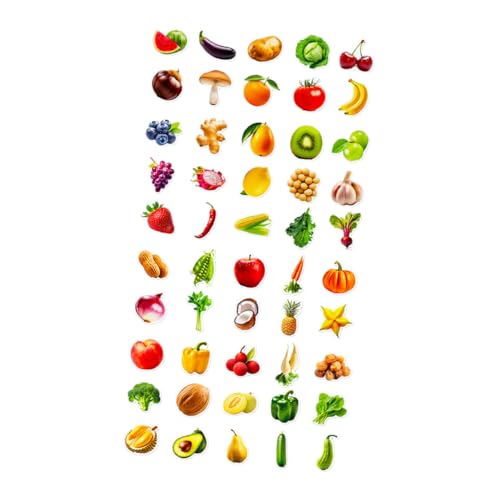 Hohopeti 50 Blatt Bunte Obst Gemüseaufkleber für Lernen und Motorikförderung Dekoration von Trinkflaschen Notizbüchern Wand Laptop Kreative Gestaltung von Hohopeti