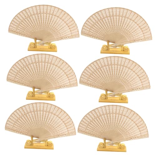 Hohopeti 6 Stück Teiliges Faltbare Holzhandfächer mit Vintage-gravur Handliche Leichtgewichtige Tanzfächer im Chinesischen Stil Angenehm Duftend für Sommer Hochzeiten und Partys von Hohopeti