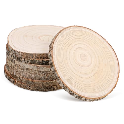 Hohopeti 8 Stück Teiliges Rustikale Holzscheiben mit Rinde Paulownia Holzscheiben Glatt Geschliffen für DIY Bastelprojekte und Tischdeko von Hohopeti